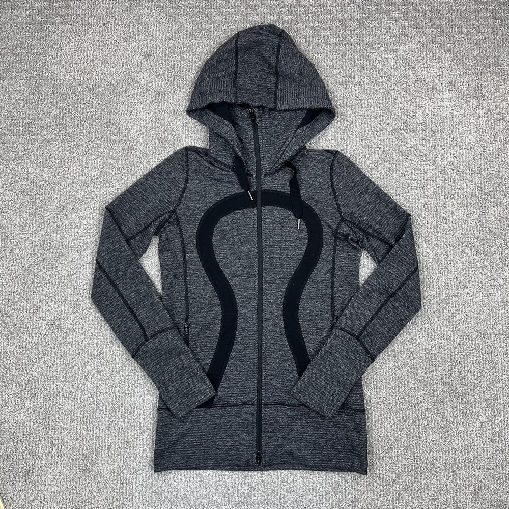 Lululemon In Stride Jacket Womens 4 Gray Full Zip Hoodie Thumbholes Athletic